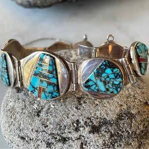 Vintage Rick Tolino & Zora Joe Navajo Native American Turquoise Link Bracelet